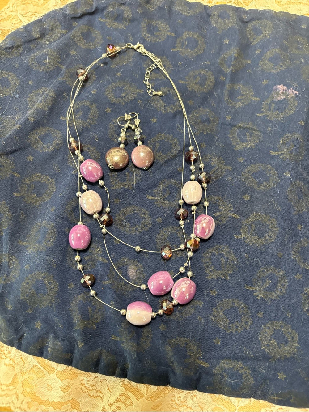 Women’s PurpleMulti-Strand Bead Necklace and Earring Set